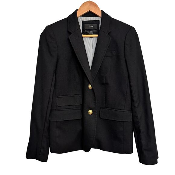 2013 J.Crew Schoolboy Blazer Black Wool Blend Size 6 Gold Crest Buttons Preppy - Picture 1 of 13